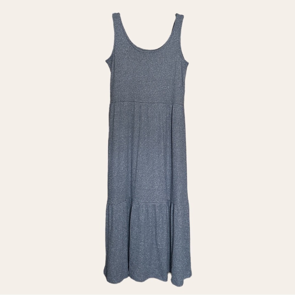 Daily Ritual Tiered Slate Blue Stretch Jersey Knit Maxi Dress Size S
